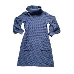 Turtleneck Cable Knit Sweater Dress Diamond Pattern Size Small Classic Academia